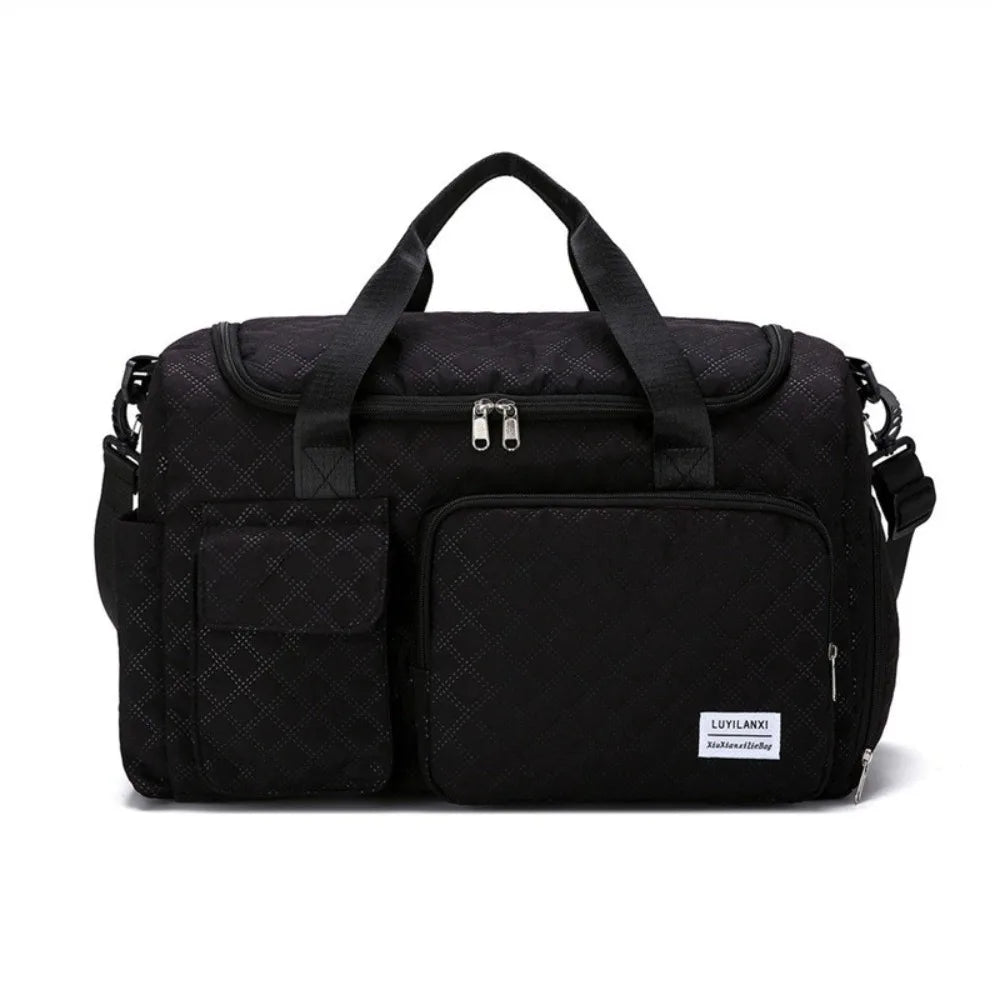 Simple Quilted Travel Duffle Bag Solid Color Oxford Sports Tote Bag Single Shoulder Foldable Travel Handbag Girl