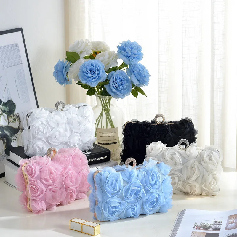 Wedding Dress Bag White Bride Clutches Ladies Party Handbag Purse Woman Evening Flower Bags Floral Wedding Shoulder Bags