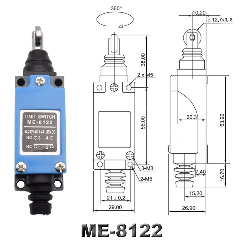 Waterproof CNC Limit Switch ME 8108 8111 8122 9101 5A/220V Rotary Roller Lever Sealed Industrial Momentary Limit Switch 1NO 1NC