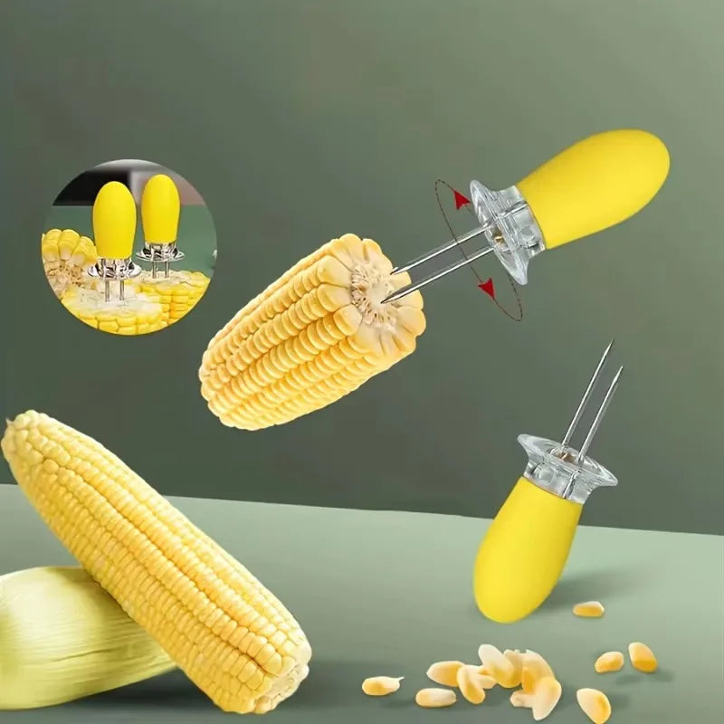 1Pair Corn Holder, Stainless Steel Corn Cob Holders Corn on The Cob Skewers, for Home Cooking BBQ Parties Camping