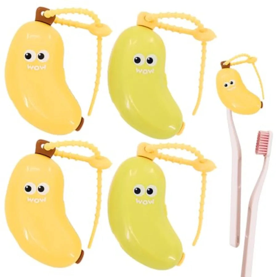 4 Pcs Banana Toothbrush Cover, Banana-Shaped Toothbrush Travel Case with Toothpaste Dispenser, Portable Brush Travel Case for H