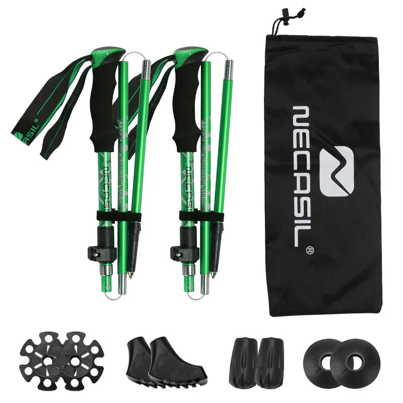 2PCS Ultralight Foldable Trekking Poles Telescopic Nordic Hiking Walking Sticks Portable Outdoor Camping Trail Running Canes