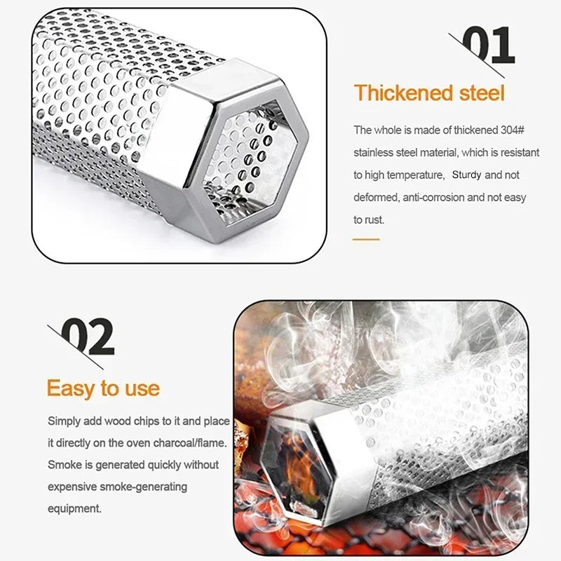 6/12 Inch Stainless Steel BBQ Smoker Grill Tube Perforated Mesh Filter Gadget Pellet Smoking Generator