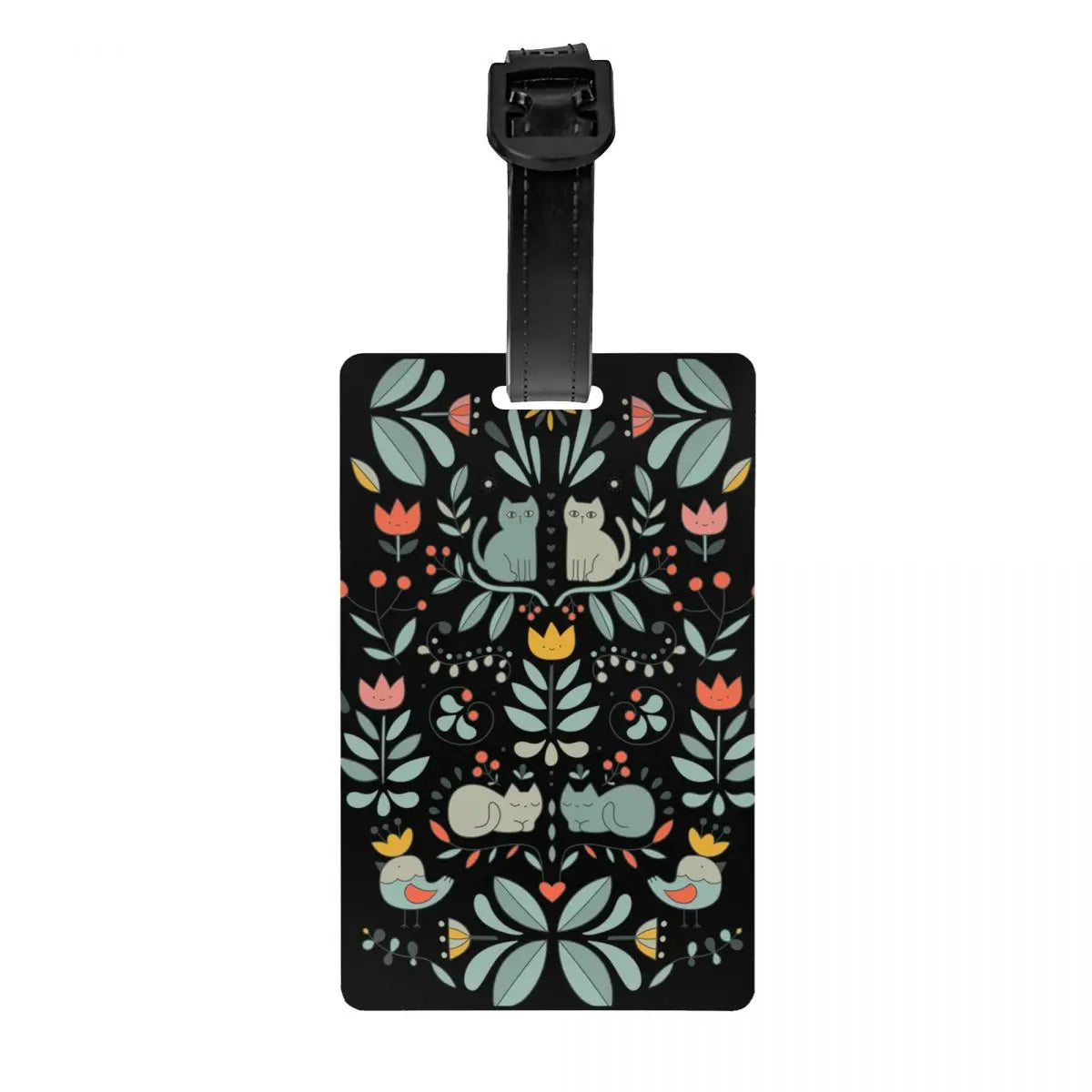 Custom Swedish Folk Cats Luggage Tag With Name Card Privacy Cover ID Label for Travel Bag Suitcase