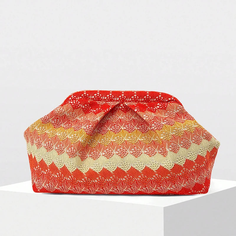 European American Bohemian Clutch, Beach Leisure Vacation Clip Bag Fashion Niche Design Color Block Large Capacity Evening Bag