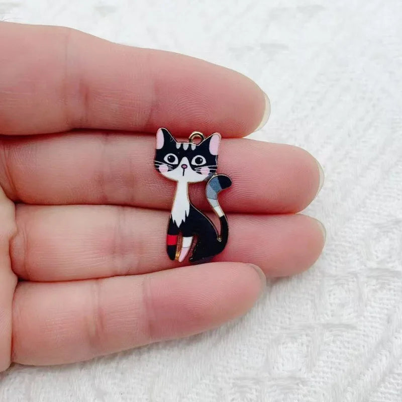 10pcs Cute Alloy Printed Cat Pendant Accessories DIY Keychain Pendant Accessories