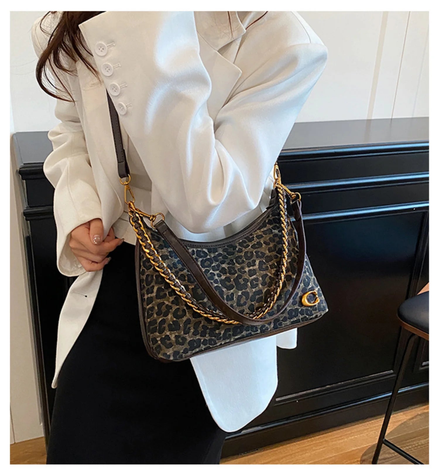 Women's Y2K Leopard Print Chain Crossbody Bag Unique Design Fashion Handbag Single Shoulder Bag for 2026 Trendsetters