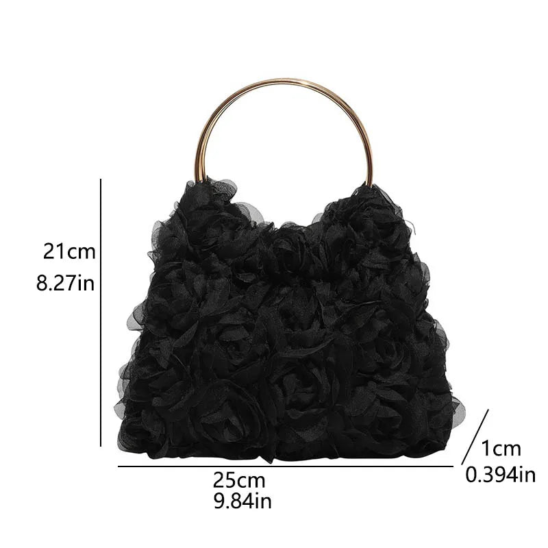 Women Floral Clutch Purses Solid Color Party Prom Purses Luxury Rose Flower Tote Bags for Ladies Satin Clutch for Women's Gifts