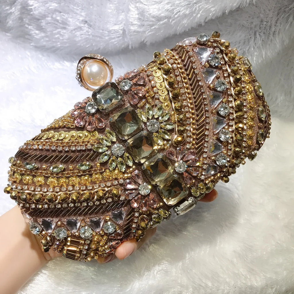 Handbag Autumn New Rhinestone Chain Handheld Dinner Small Square Bag Banquet Dress Color Metal Diamond Texture Women's Bag