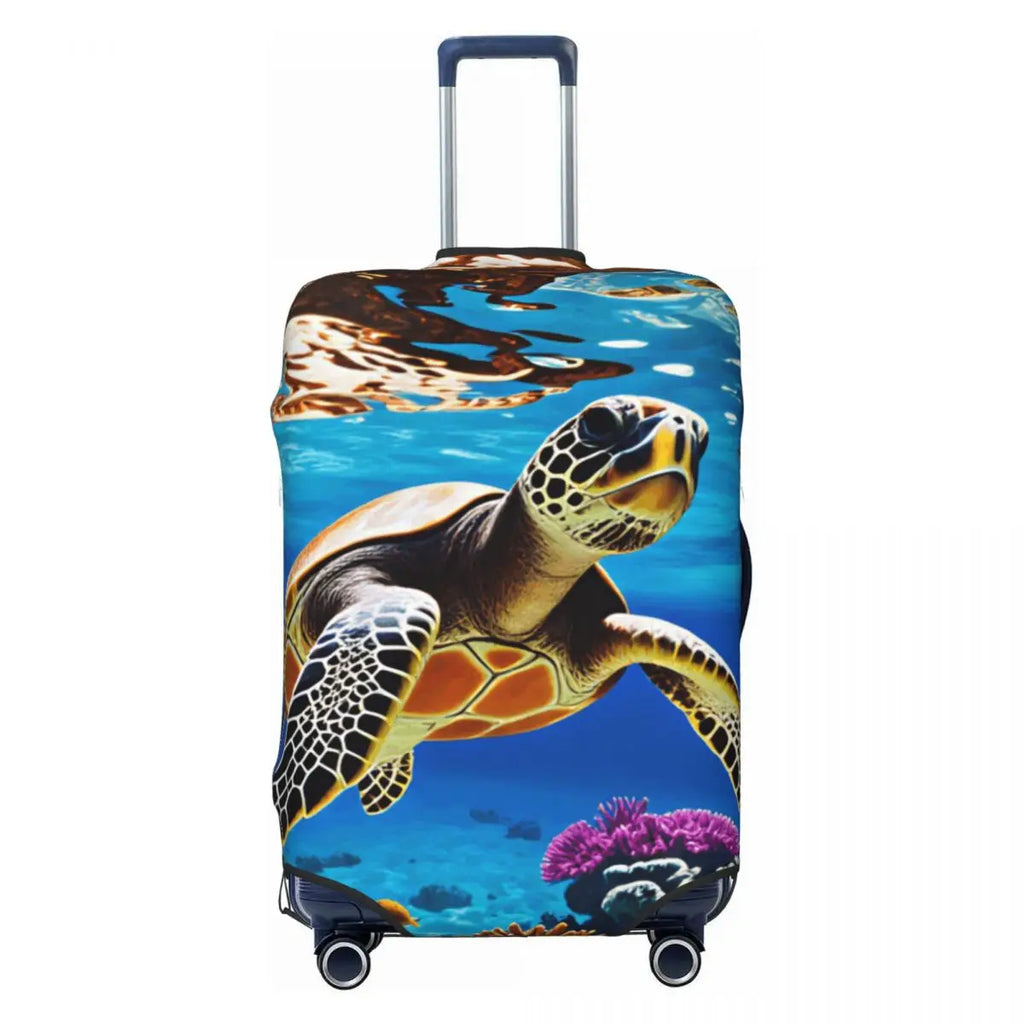 Funny Reflection Coral Reef Sea Turtle Fish Print Luggage Cover Protector Dust Proof Travel Suitcase Covers