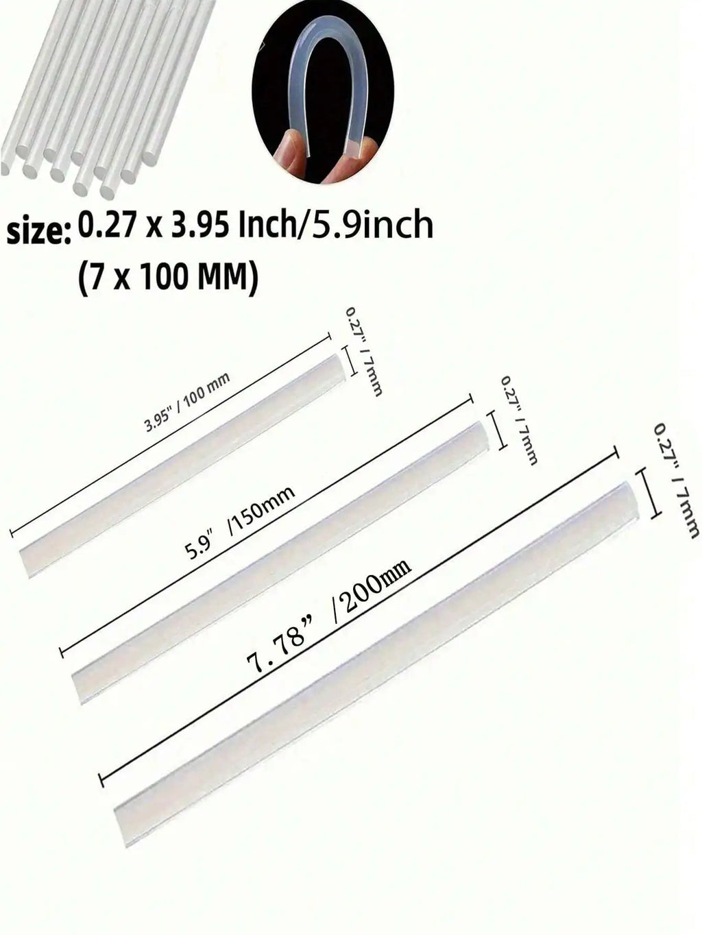 10pcs Hot Melt Glue Sticks, High Viscosity Adhesive For Household DIY, Melting Gun Glue Sticks Diameter 7mm/ Length 100mm, 150mm