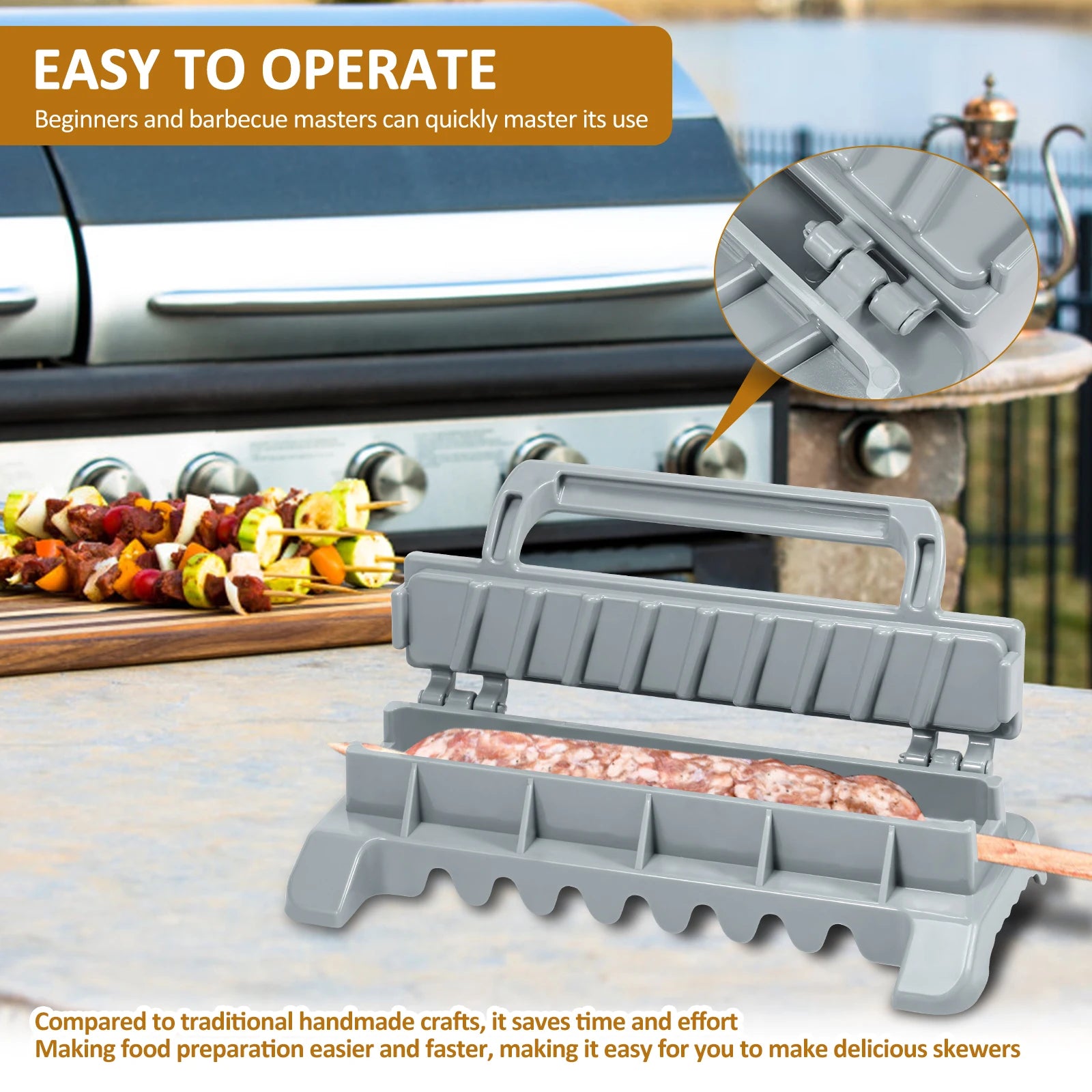 Kebab Maker, Easy Kebab Maker Press Machine, Barbecue Skewer Maker, Grill Reusable Manual BBQ Kebab Mould Utensils