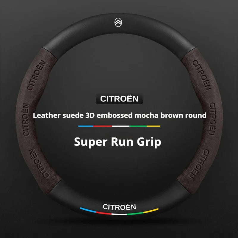 For Citroen C1 C2 C3 C4 C5 C6 VTS Xsara C-Crosser Berlingo Jumpy Carbon fiber Suede Car Steering Wheel Cover Auto Accessories