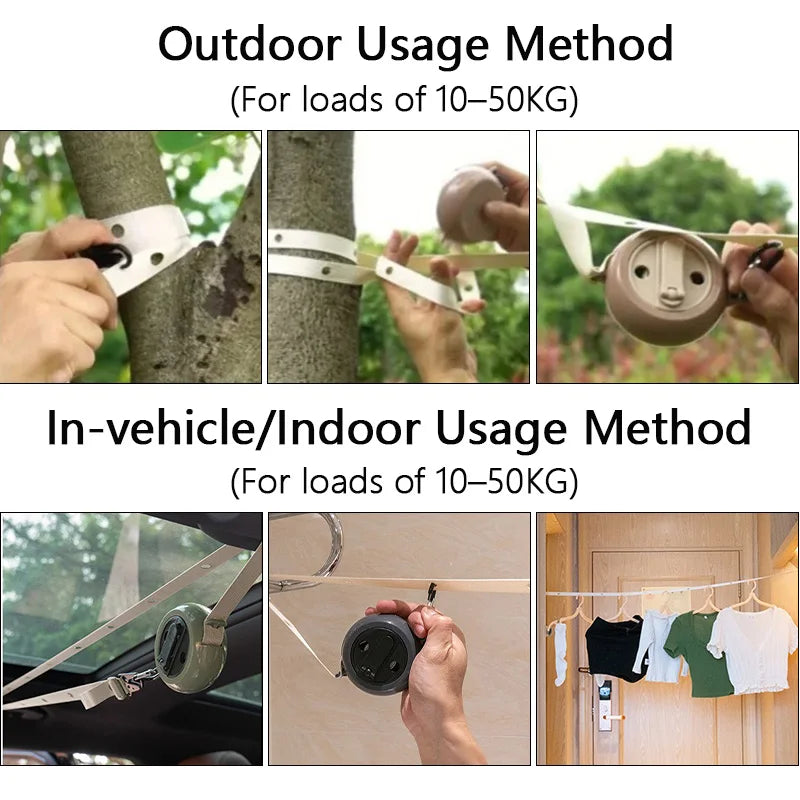 Portable Travel Clothesline 4.1M with 41 Hanging Holes Windproof Anti-Slip No-Drill Laundry Line for Car Hotel Camping Indoor