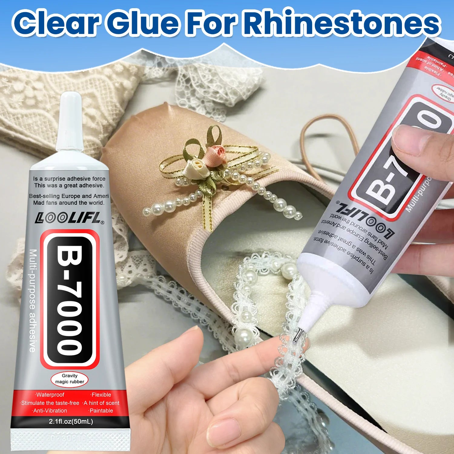 B7000 Soft Glue-Jewelry Glue, Cloth Glue, Manual DIY, Accurate Dot Coating Design, Tasteless and Transparent Waterproof Glue.