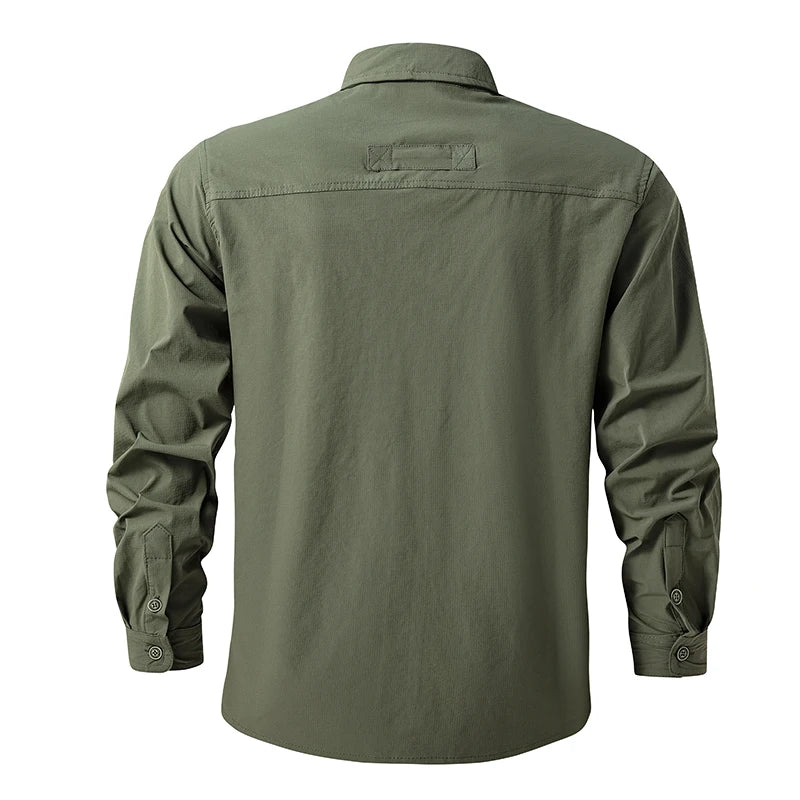 Men Long Sleeves Cargo Tactical Hiking Shirts Summer Outdoor Quick Dry Long Sleeve Shirts Breathable Hiking Work Cargo Shirts