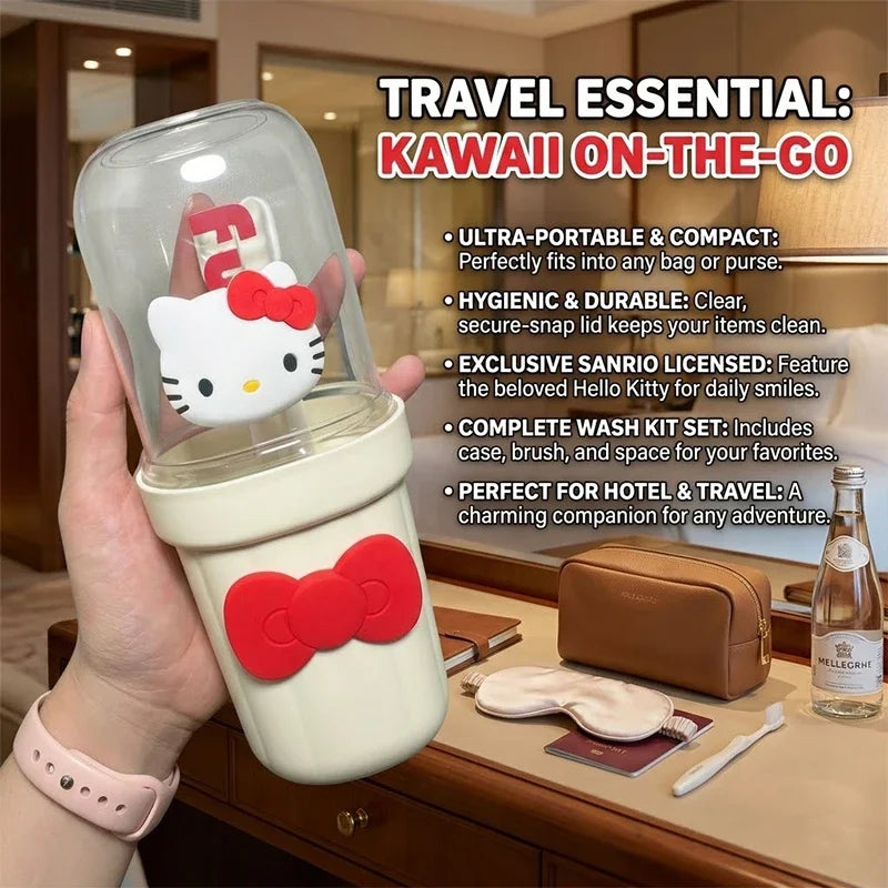 Sanrio Hello Kitty Travel Toothbrush Cup Hygienic Compact Toothbrush Doll Box Luxurious Business Travel Essential Toothbrush Cup