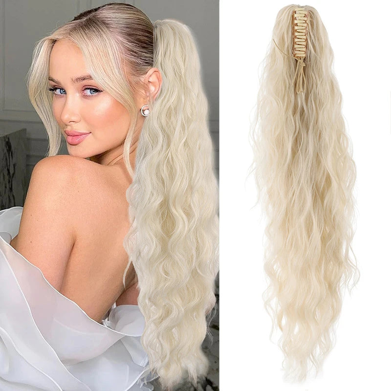 AOOSOO Synthetic Water Ponytail Hair Extension Clip On Woman's Ponytail Hair Accessories Long Curly Wig Natural Curly Black