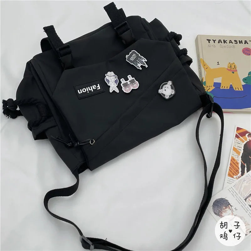 Japanese Simple Men Messenger Bag Korean Bag Student Nylon Waterproof Canvas Bag Tide Shoulder Crossbody Bags for Women Satchel
