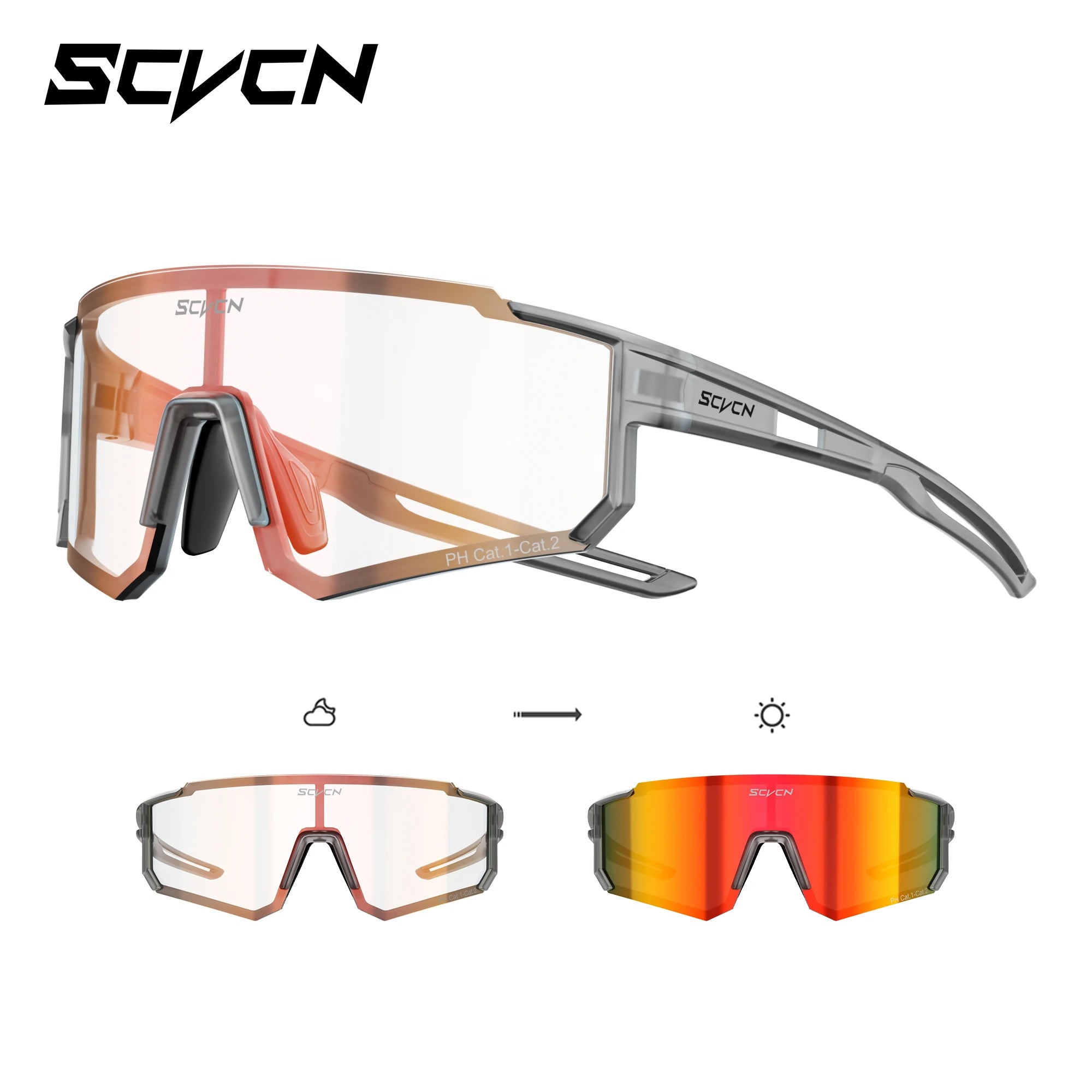 SCVCN UV400 HD Photochromic Hiking Glasses Sports Sunglasses Outdoor Road Fashion Cycling Glasses Windproof MTB Bike Sunglasses
