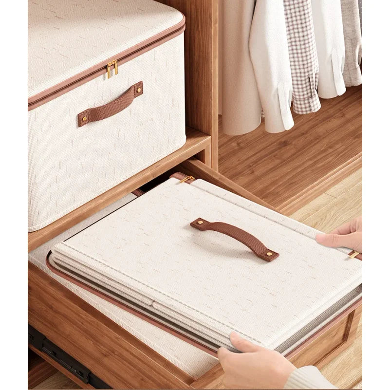Large Household Storage Box Heavy-duty Hard Shell Cotton Linen Zipper Storage Organizer Box with Lid for Clothes Toys Blankets