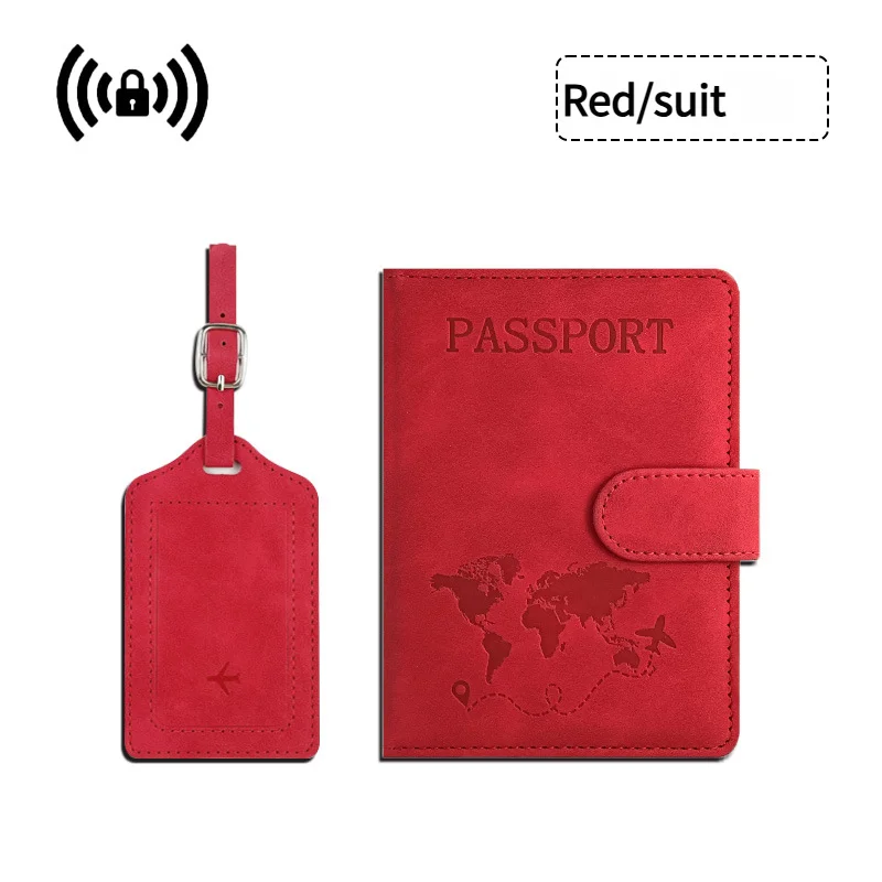 Advanced Essential Travel Item: Anti Theft High-performance RFID Shielded Passport Clip+leather Luggage Tag Set