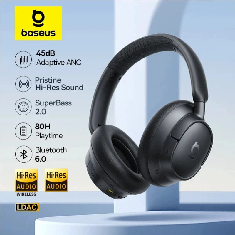Baseus BH1/EH10 NC ANC Wireless Headphones 45dB Adaptive Hybrid Noise Cancelling Headsets Hi-Res LDAC Headphone Bluetooth 6.0