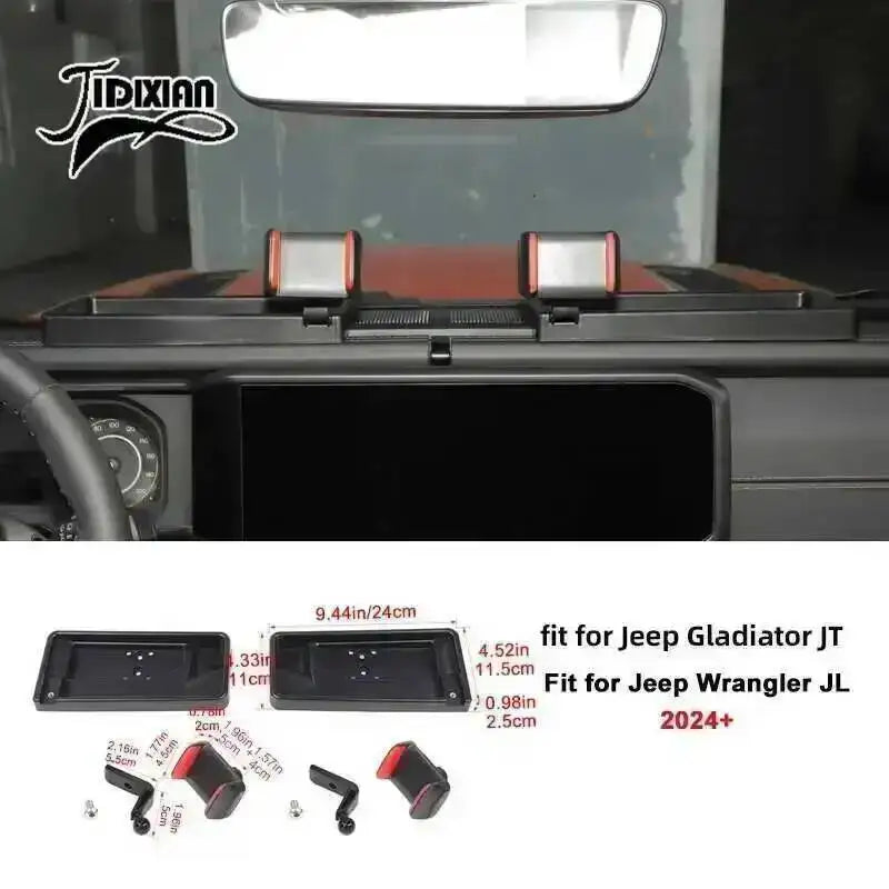 JIDIXIAN for Jeep Wrangler JL 4Xe for Gladiator JT 2018 2019 2020 2021 2022 2023 2024 2025 Dashboard Phone Holder Storage Box