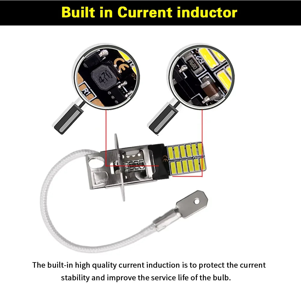 Oprah 2Pcs Fog Light LED H1 H3 4014 24SMD Bulb Super Bright Canbus Auto Leds Turn Driving Lamp Car accessories 6000k 12V White