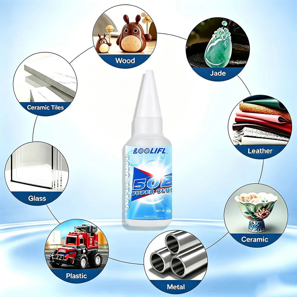 Loolifl Super Instant Glue Clear Strong Bond Adhesive Universal Repair Glue for Toy Metal Glass Wood Ceramic Leather Shoe Fix