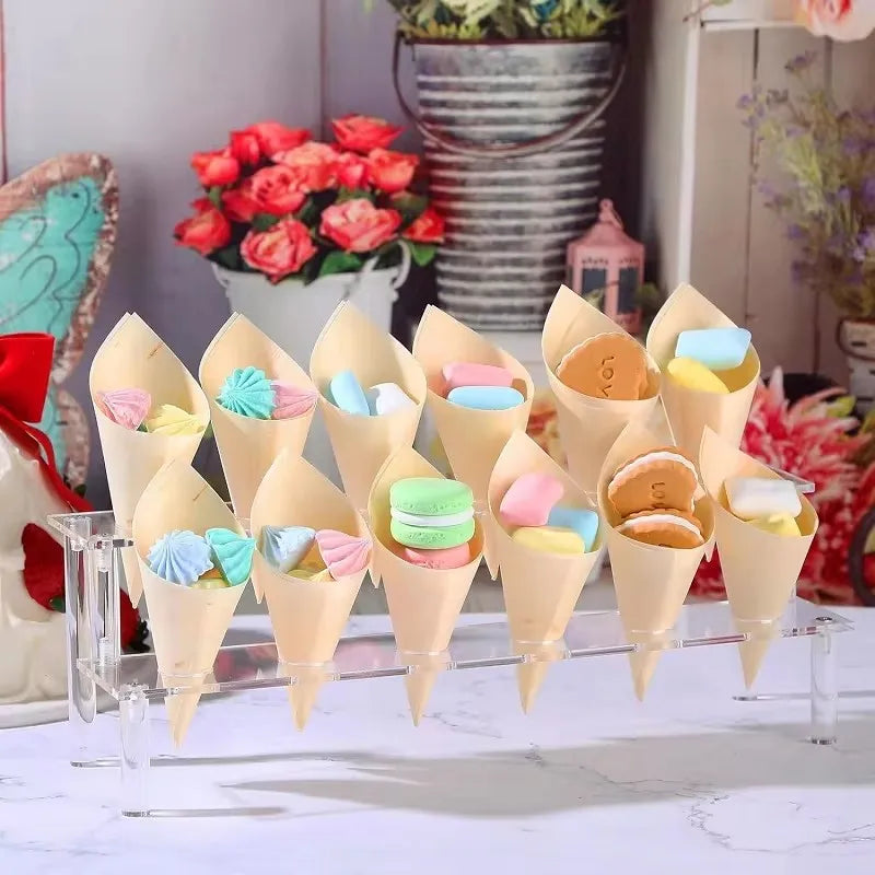 Acrylic Ice Cream Cone Dessert Holder Tray 12-Hole Waffle Cone Display Stand Storage Rack Wedding Party Buffet Food Baking Tools