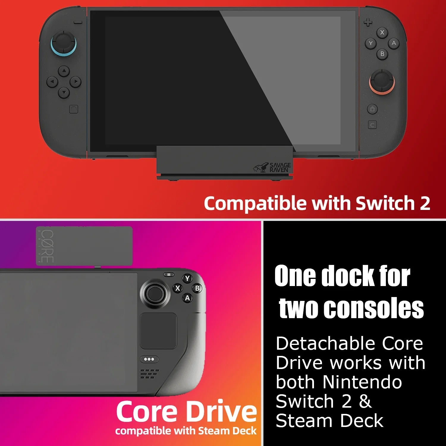Savage Raven by Skull & Co. Jumpgate Dock USB C Hub Portable Stand Docking Station for Switch 2 and OLED Game Accessories