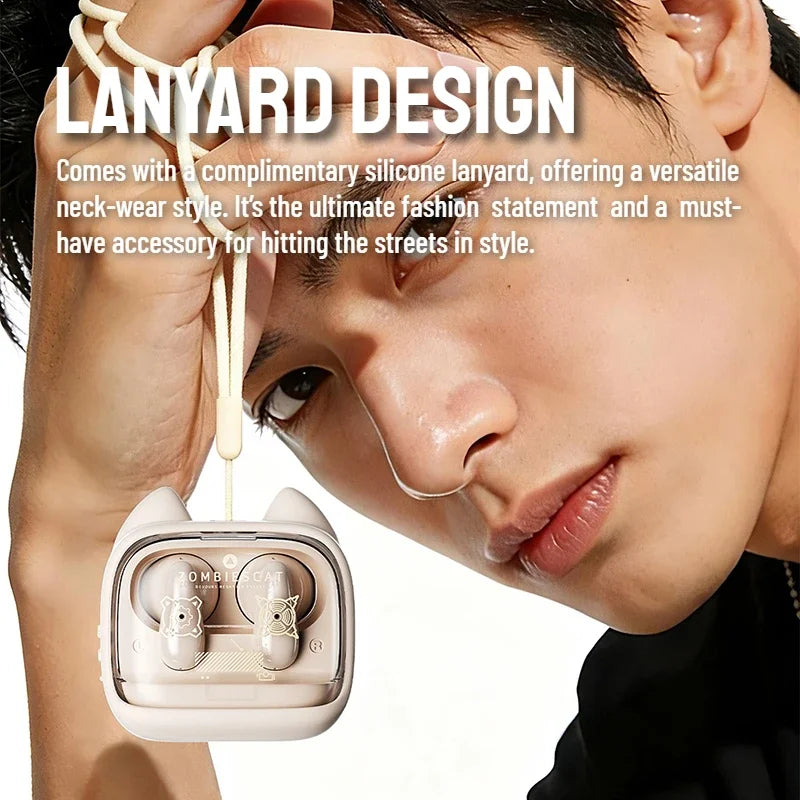 Zombiescat Touch Screen Bluetooth 6.0 Earphones ENC Call Noise Canceling Headphone HiFi Sound TWS Wireless EarBuds with Lanyard