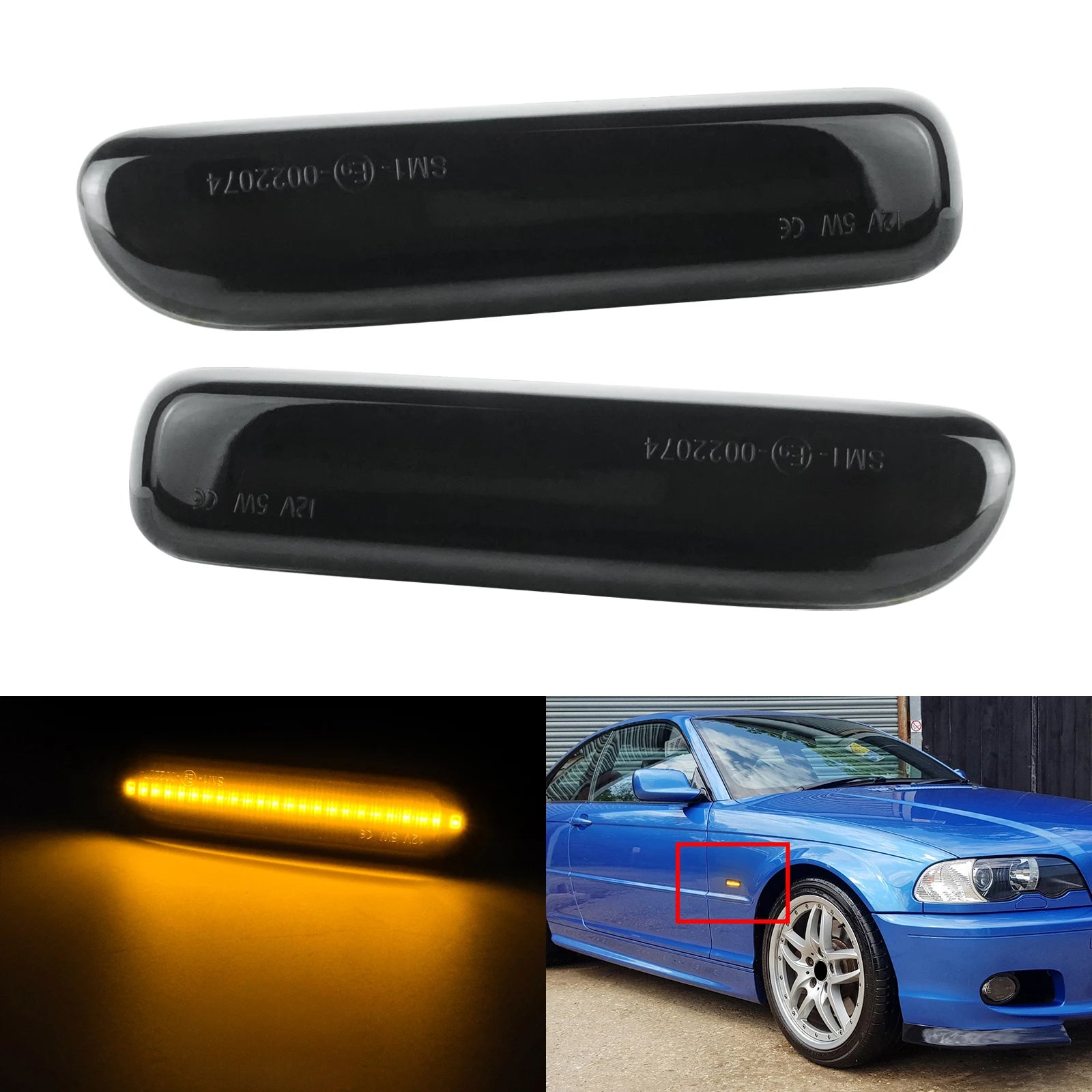 2x LED Side Marker Indicator Repeater Turn Signal Light Lamps For BMW 3 Series E46 Estate Coupe HB
