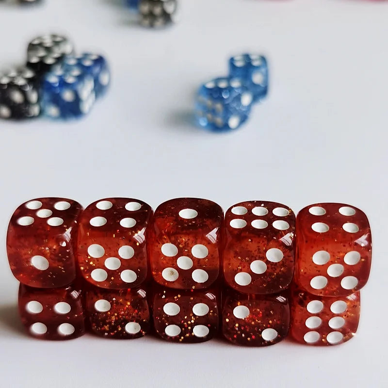 Set of 10pcs Glitter Dice Roller D6 6 Faces  12mm Casino Game Dice D6 Mini Dice in OPP Bag For Table Board Game