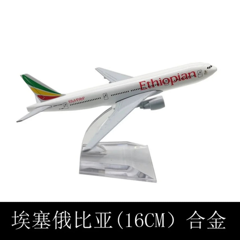 B777 Plane Airplane Model Aircraft Model 16cm Air Ethiopian Airways Diecast Alloy 1/400 Scale Model Planes With Stand Toys Child