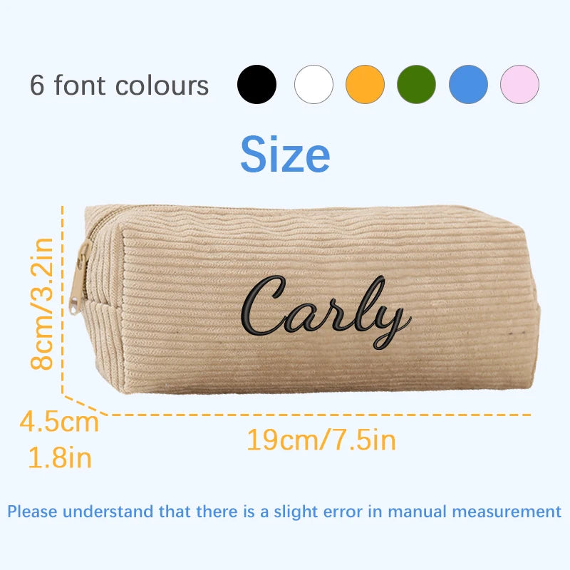 Customised Embroidery/Standard Style 2 Options, Corduroy Cartoon Shark Design Pencil Case, Storage Bag, Back-to-School Season!