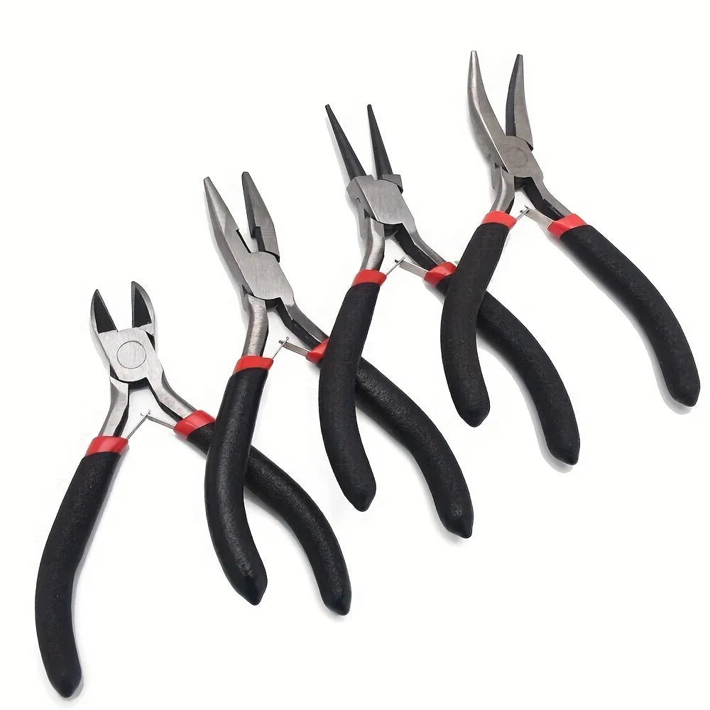 Multi-Purpose DIY Craft Pliers - Flat, Round, and Diagonal Nose Pliers with Metal Toothed Handles for Jewelry Making, Beading