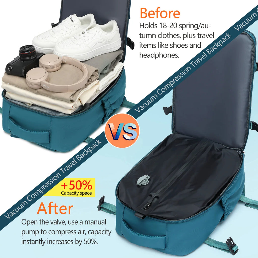 Vacuum Compression Backpack, Airline-Approved Carry-On Size, Tote Bag/Laptop Backpack, Unisex Design