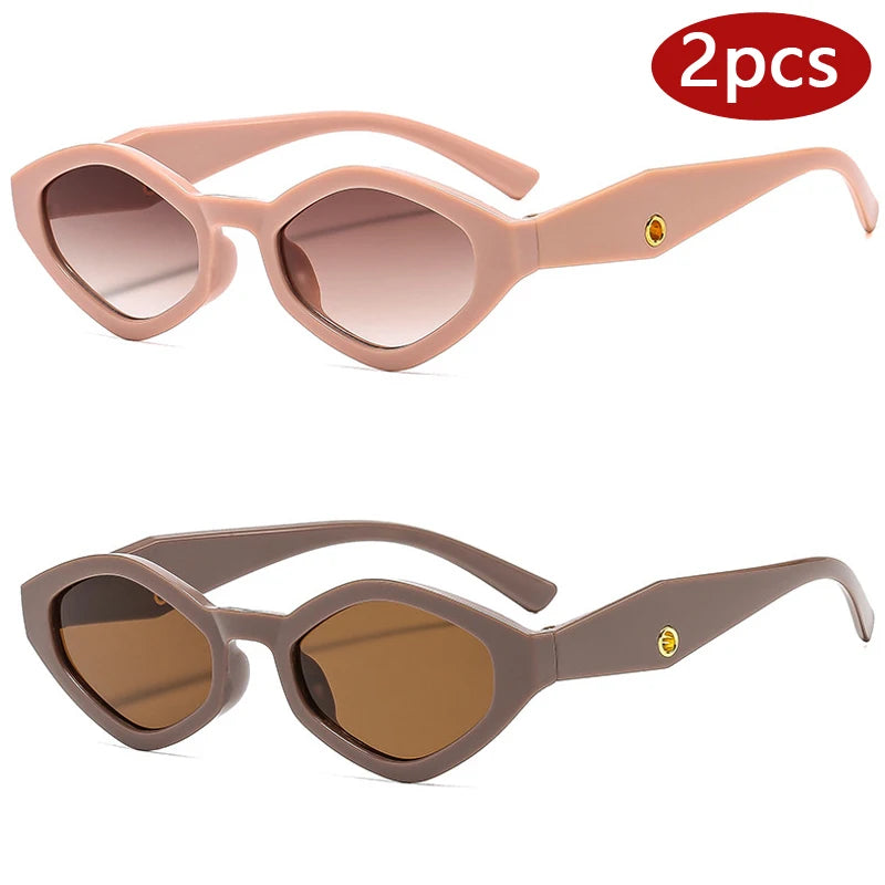 Hiking 2pcs Fashion Diamond Shaped Women‘s Anti Light Glasses Vintage Small Frame Punk Polygonal Glasses Outdoor Eyewear