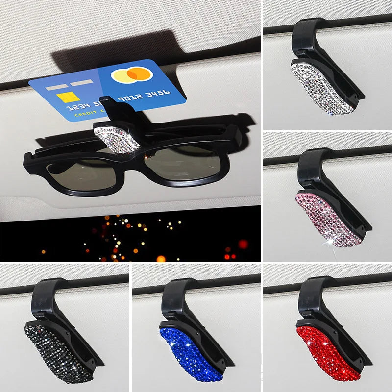 Rhinestone Sun Visor Mount Sunglasses Clip Holder Portable Car Crystal Bracket Decoration Accessories