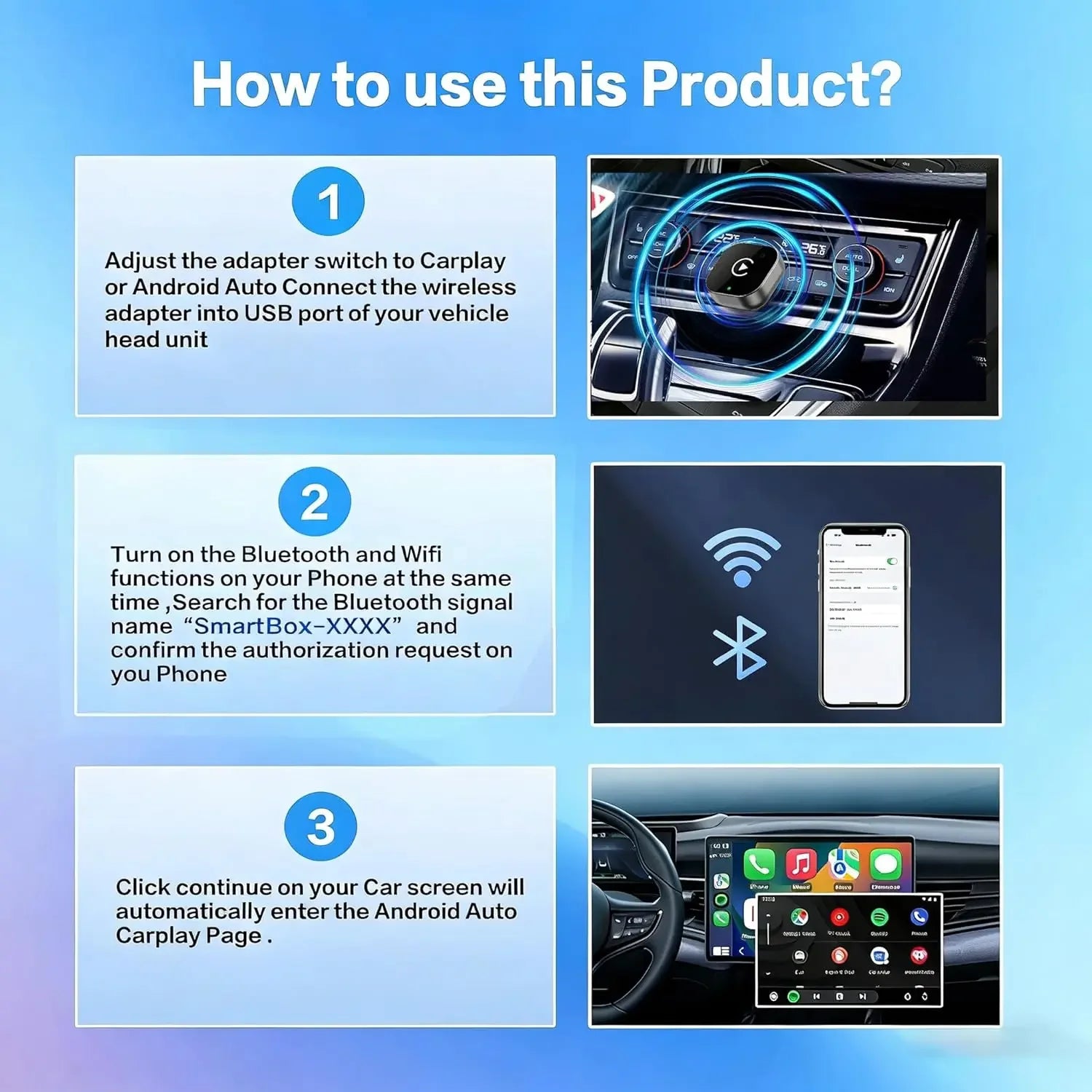 2026 Wireless CarPlay Adapter for iPhone with No Audio Lag Auto-Connect Feature Bluetooth 5 Convert Wired to Wireless CarPlay