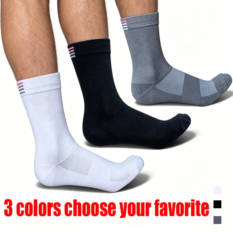 1 Pair Breath Mesh Socks Chic Pink Stripe Cuff Lightweight Sweat Resistant Cycling Running Socks for Outdoor Workout Unisex