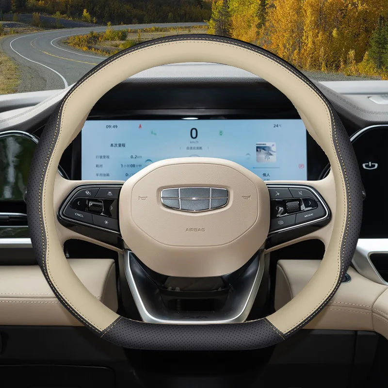 Car Nappa Leather Non-slip Steering Wheel Cover For Geely Emgrand GL GS EV450 Xingyue L S Boyue L Cool Yinhe L7 Xingyao 8 Binrui
