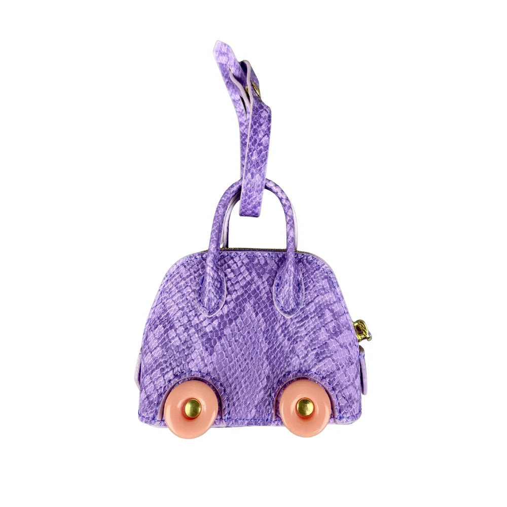Leather Snake-Embossed Mini Bag-Earphones & Lipstick Pouch with Contrast Color Wheels-PU Leather-Bag Charm-Ideal Gift For Women