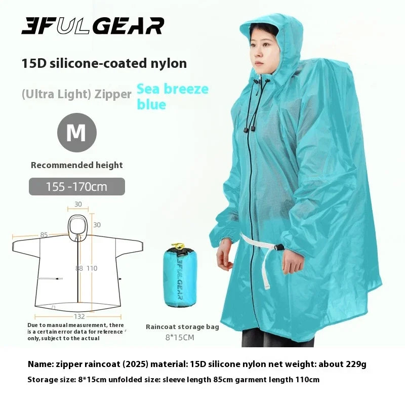 3F UL GEAR Zipper Raincoat 15D Nylon/210T Polyester Waterproof Jacket Ultralight Outdoor Cycling Camping Hiking Rain Poncho Coat