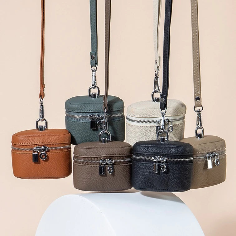 Top-Grain Leather Mini Coin Purse Ins Style - Portable Neck-Hanging Lipstick Makeup Bag & Real Leather Earphone Pouch for Wome