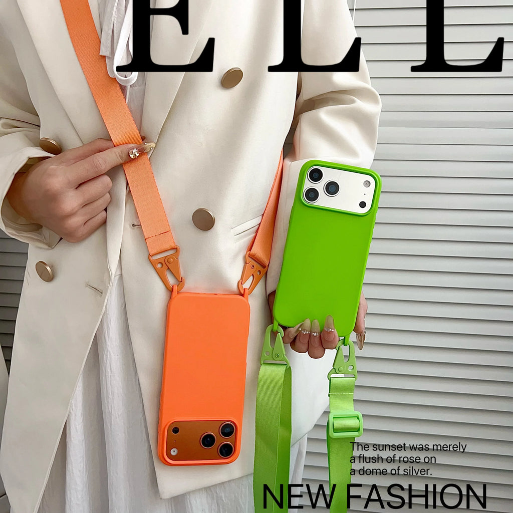 Crossbody Lanyard Matte Silicone Soft Case For iPhone 17 Pro Max 16 12 11 15 Pro 13 14 Plus Necklace Strap Shockproof Cover