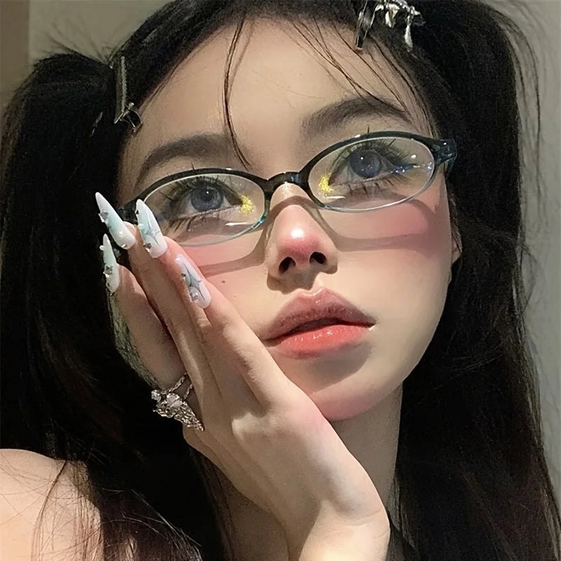 Hiking Camping 4pcs Small Oval Casual Anti Light Glasses Clear Lens Candy Color Shades Cosplay Costume Decorative Eyewear