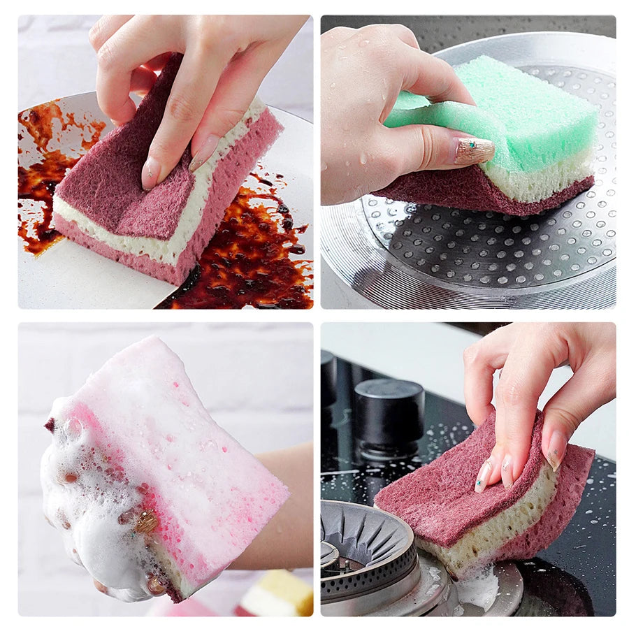 10pcs/5pcs-High density sponge cleaning cloth, dishwashing cloth, non greasy kitchen and catering supplies, sponge brush, pot an